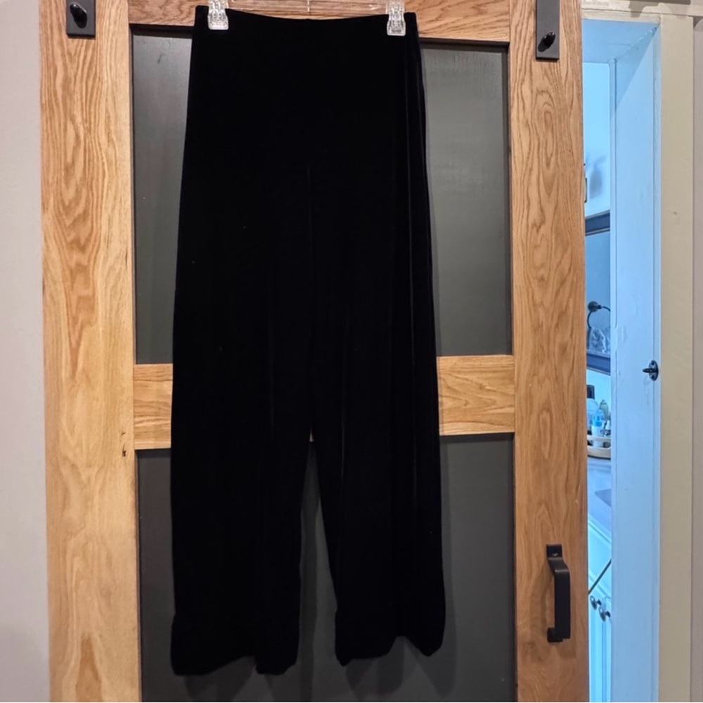 Casual Corner Black Velvet Pants Womens Small Wide Leg Dressy Holiday Evening